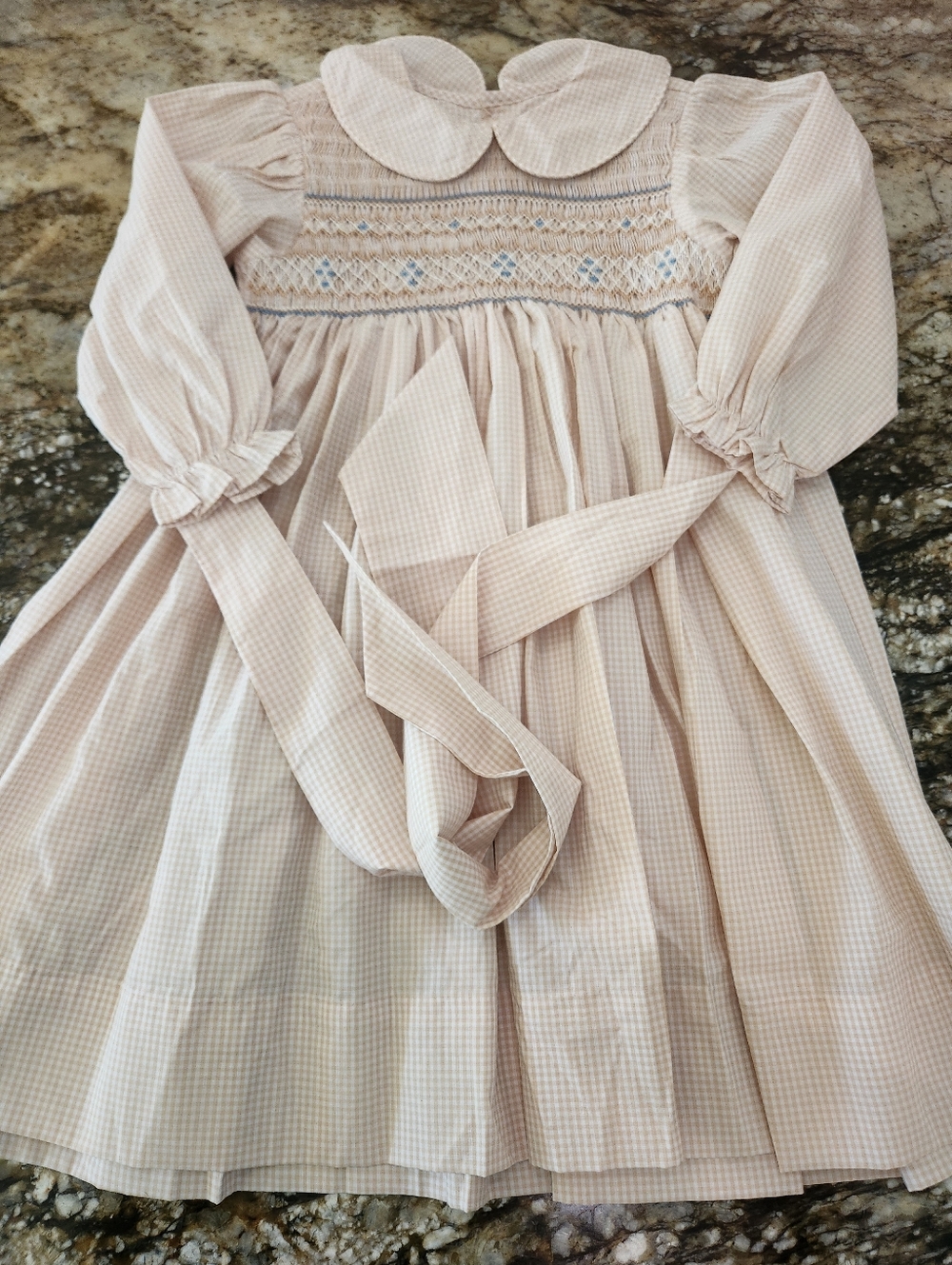 Classic Smocked Pink Plaid Long-Sleeve Kids Dress